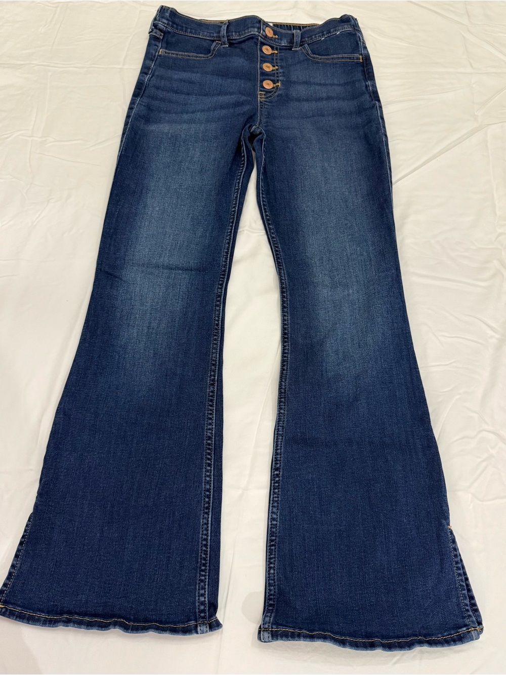 Abercrombie Kids High Rise Flare Jeans Split Hem Pull On 15/16 Short Girls